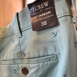 New with Tags! J. Crew 38 waist length, Light Green w/ Navy Blue Anchor Shorts